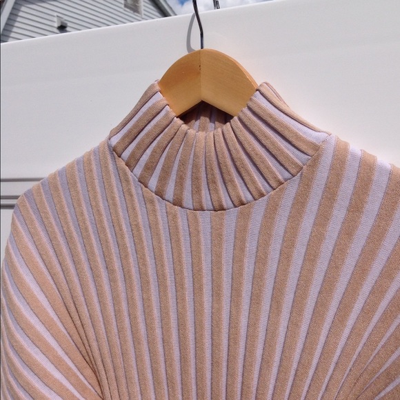 Free People Mad Chill Ribbed Turtleneck Balloon Sleeve Neutral Ivory Cream Tan S - Picture 6 of 9